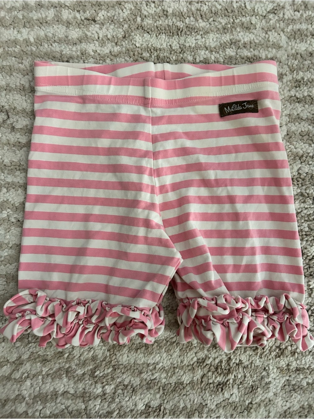 Matilda Jane Pink & White Striped Ruffle-Hem Girls' Shorts Size 8